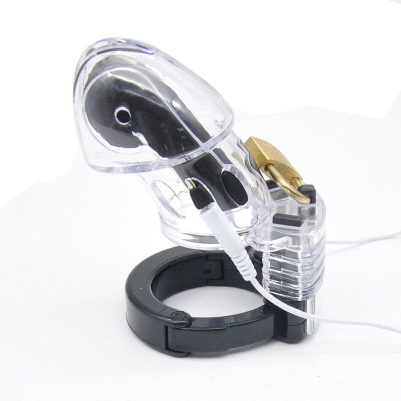 Transparent Penis Cage Electric Shock Host And Cable Electro Sex Toys Stimulation For Adult Game