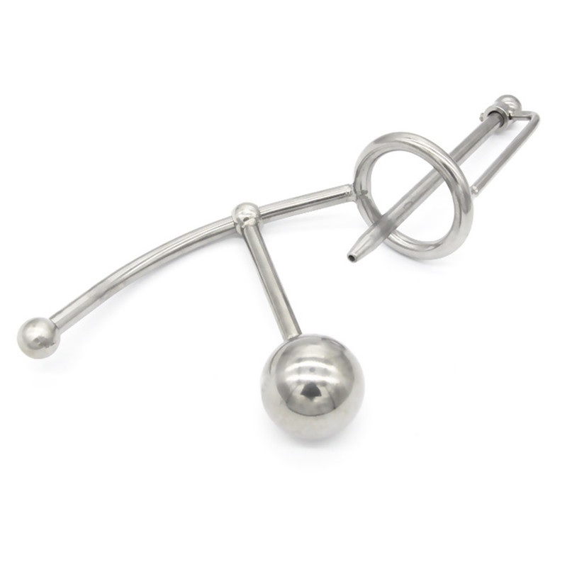Stainless Steel Male Chastity Device With Urethral Catheter Anal Ball Plug Erotic Sex Toy Xcxa058 - 2