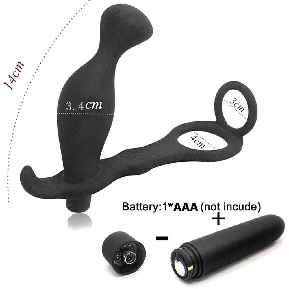 10 Speed Dual Rings Vibrator Prostate Massage Butt Plug Penis Cage Masturbator Toy For Adult Jokes Gags - 2