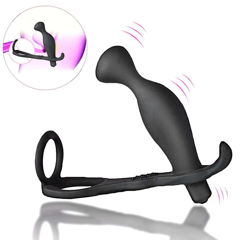10 Speed Dual Rings Vibrator Prostate Massage Butt Plug Penis Cage Masturbator Toy For Adult Jokes Gags - 10