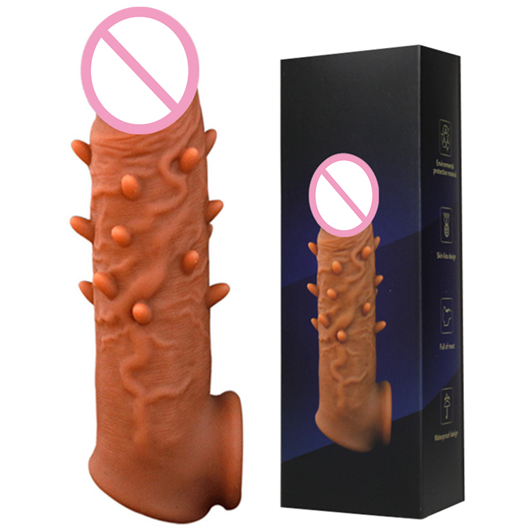 Mens Liquid Silicone Enlargement Penis Sleeve Couples Sensual Enhancing Condom Cock Ring Adult Toy - 5