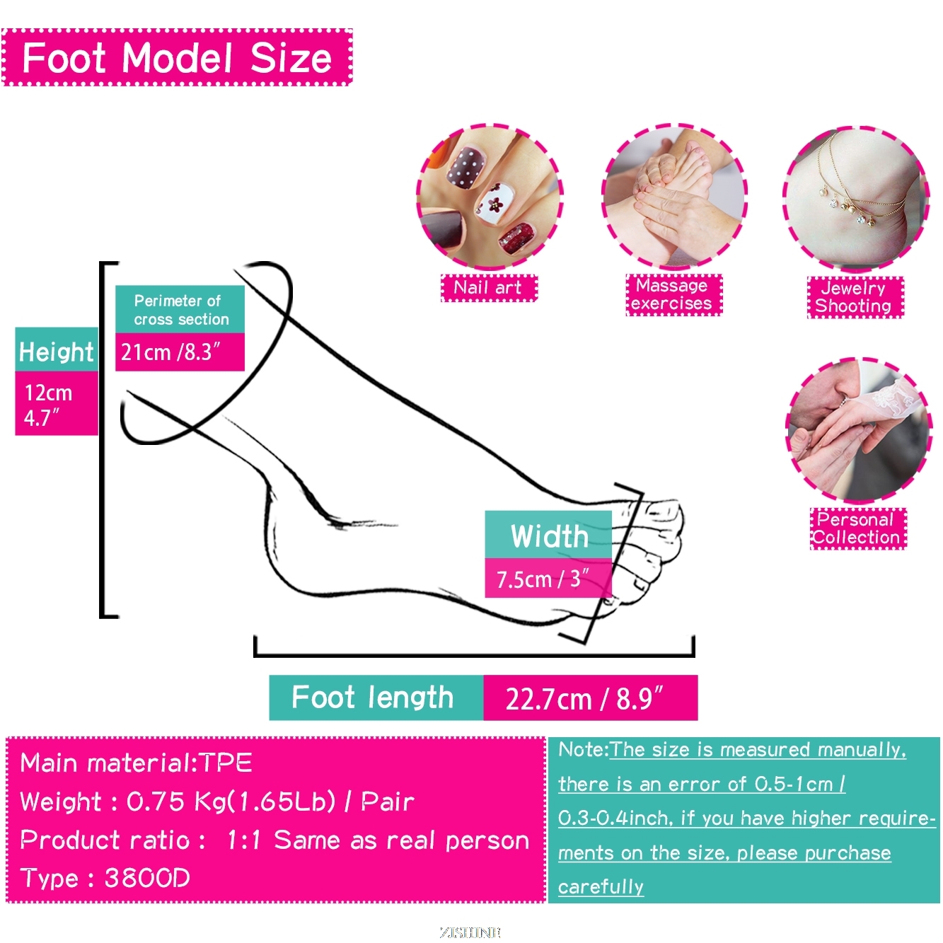 Zishine 3800d Lifesize Male Female Silicone Mannequin Foot Model With Positionable Toes For Art Stockings - 7