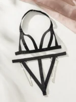 Black Lace Chainstitched Womens Lingerie Set Sexy And Seductive - 2