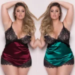 Plus Size Lace Sleepwear Sexy Deep V Lingerie Dresses 3xl5xl 5 Colors - 1