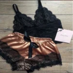 2pcs Womens Sexy Lace Satin Pajamas Set Vneck Summer Nightgown Sleepwear - 5